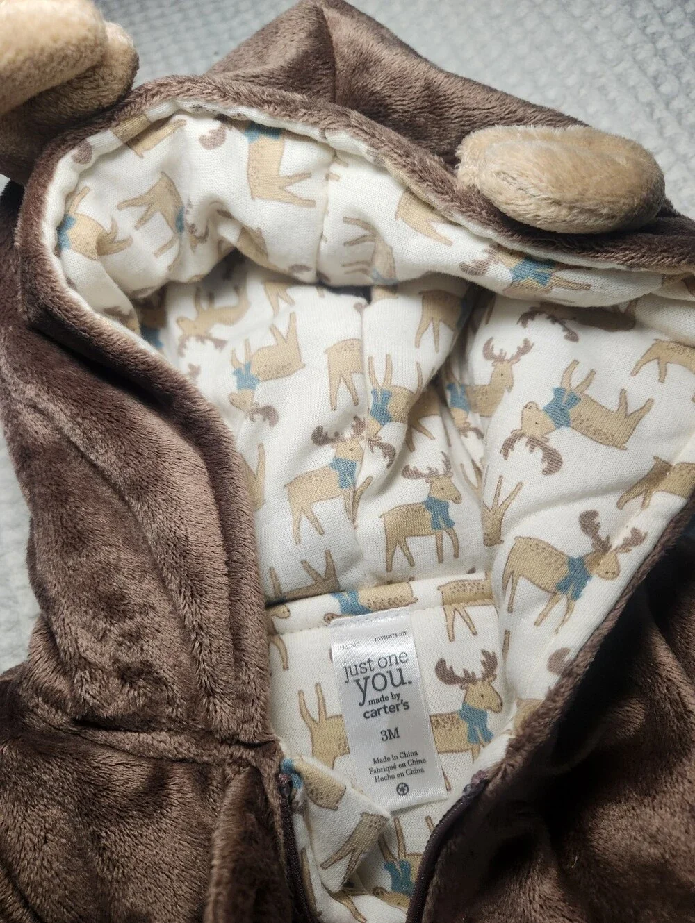 Carter's Brown Baby Moose Footed Warm for Winter - 3Months